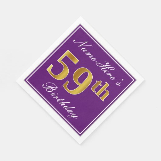Serviette En Papier Élégant violet, Faux Gold 59e anniversaire + Nom (Coin)