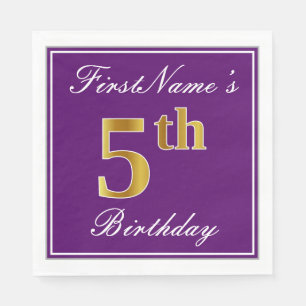 Serviette En Papier Élégant violet, Faux Gold 5e anniversaire + nom