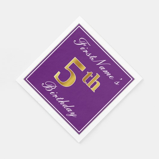 Serviette En Papier Élégant violet, Faux Gold 5e anniversaire + nom (Coin)