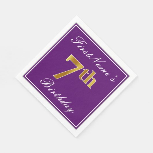 Serviette En Papier Élégant violet, Faux Gold 7ème anniversaire + Nom (Coin)