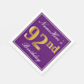 Serviette En Papier Élégant violet, Faux Gold 92e anniversaire + nom (Coin)