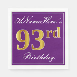 Serviette En Papier Elégant violet, Faux Gold 93ème anniversaire + Nom