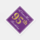 Serviette En Papier Elégant violet, Faux Gold 95ème anniversaire + Nom (Coin)