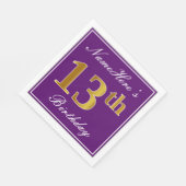 Serviette En Papier Elégant violet, Faux Or 13ème anniversaire + Nom (Coin)