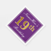Serviette En Papier Elégant violet, Faux Or 19ème anniversaire + Nom (Coin)