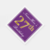 Serviette En Papier Elégant violet, Faux Or 27ème anniversaire + Nom (Coin)