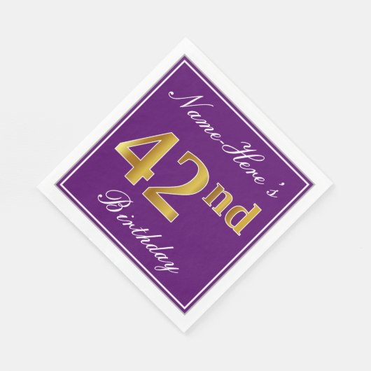 Serviette En Papier Élégant violet, Faux Or 42ème anniversaire + Nom (Coin)