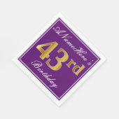 Serviette En Papier Élégant violet, Faux Or 43ème anniversaire + Nom (Coin)