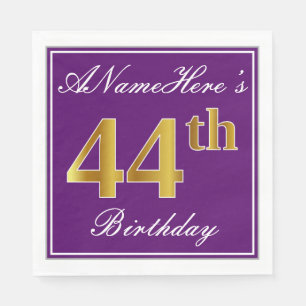 Serviette En Papier Elégant violet, Faux Or 44ème anniversaire + Nom