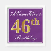 Serviette En Papier Elégant violet, Faux Or 46ème anniversaire + Nom (Devant)