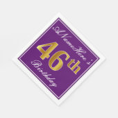 Serviette En Papier Elégant violet, Faux Or 46ème anniversaire + Nom (Coin)