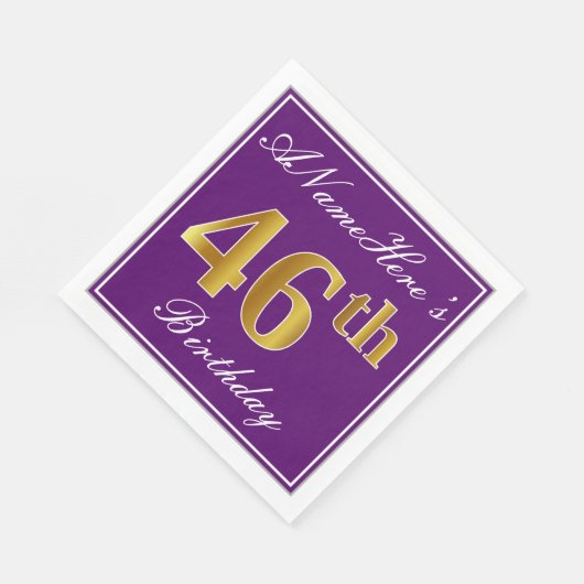 Serviette En Papier Elégant violet, Faux Or 46ème anniversaire + Nom (Coin)