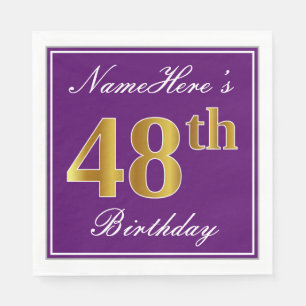 Serviette En Papier Elégant violet, Faux Or 48ème anniversaire + Nom