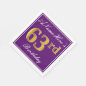 Serviette En Papier Élégant violet, Faux Or 63ème anniversaire + Nom (Coin)