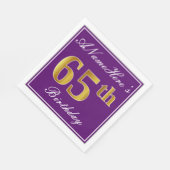 Serviette En Papier Élégant violet, Faux Or 65ème anniversaire + Nom (Coin)