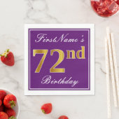Serviette En Papier Élégant violet, Faux Or 72ème anniversaire + Nom (En situation)