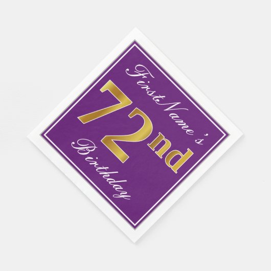 Serviette En Papier Élégant violet, Faux Or 72ème anniversaire + Nom (Coin)