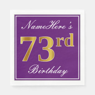 Serviette En Papier Élégant violet, Faux Or 73ème anniversaire + Nom