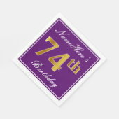 Serviette En Papier Élégant violet, Faux Or 74ème anniversaire + Nom (Coin)