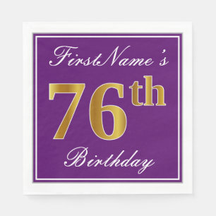 Serviette En Papier Élégant violet, Faux Or 76ème anniversaire + Nom