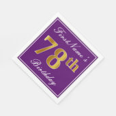 Serviette En Papier Élégant violet, Faux Or 78ème anniversaire + Nom (Coin)