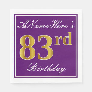Serviette En Papier Elégant violet, Faux Or 83ème anniversaire + Nom
