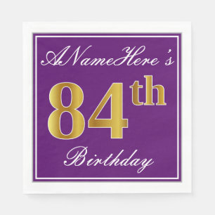 Serviette En Papier Elégant violet, Faux Or 84ème anniversaire + Nom
