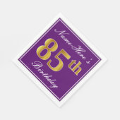 Serviette En Papier Elégant violet, Faux Or 85ème anniversaire + Nom (Coin)