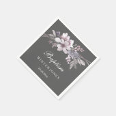Serviette En Papier Élégant violet Hiver gris floral Baptême (Coin)