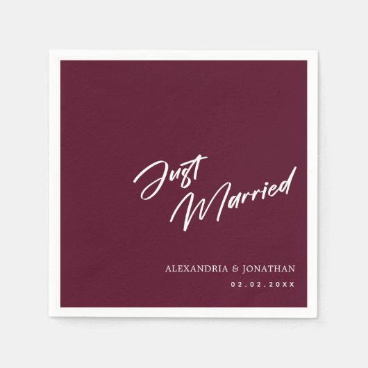 Serviette En Papier Élégant Violet Juste Marié Personnalisé Mariage se (Devant)