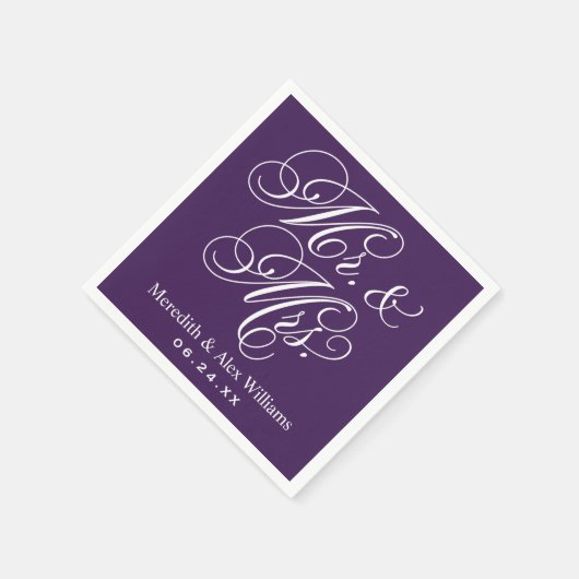 Serviette En Papier Élégant violet M et Mme Script Monogramme personna (Coin)