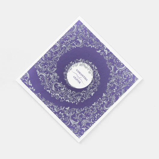 Serviette En Papier Élégant violet Mariage damassé (Coin)