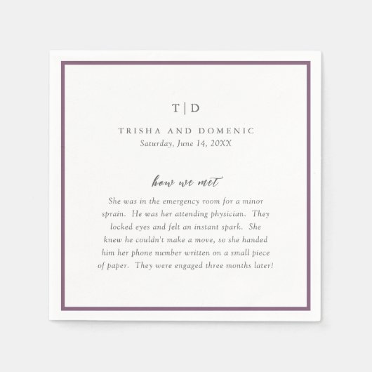 Serviette En Papier Élégant violet monogramme Mariage moderne (Devant)