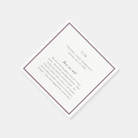 Serviette En Papier Élégant violet monogramme Mariage moderne (Coin)
