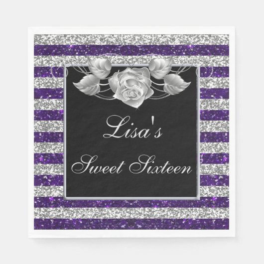 Serviette En Papier Elégant violet Parties scintillant argent Rose arg (Devant)