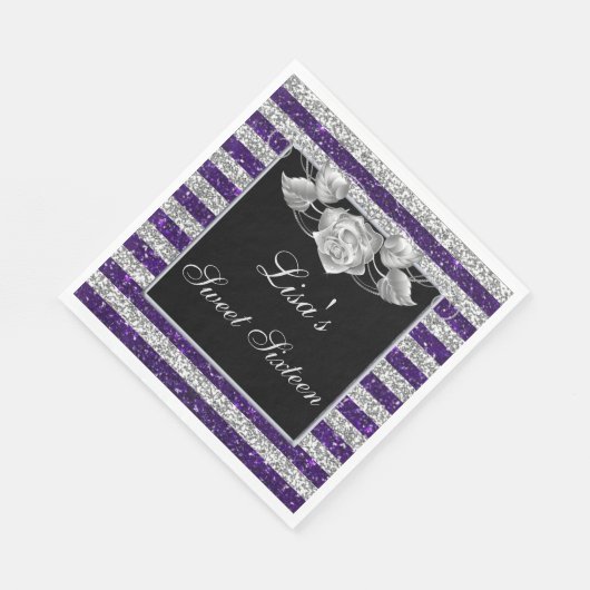 Serviette En Papier Elégant violet Parties scintillant argent Rose arg (Coin)