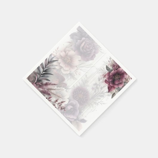 Serviette En Papier Élégant violet, rose et marron floral (Coin)