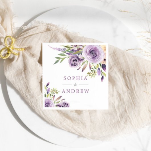 Serviette En Papier Élégant violet Rose Fleurs Mariage serviettes