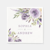 Serviette En Papier Élégant violet Rose Fleurs Mariage serviettes (Devant)