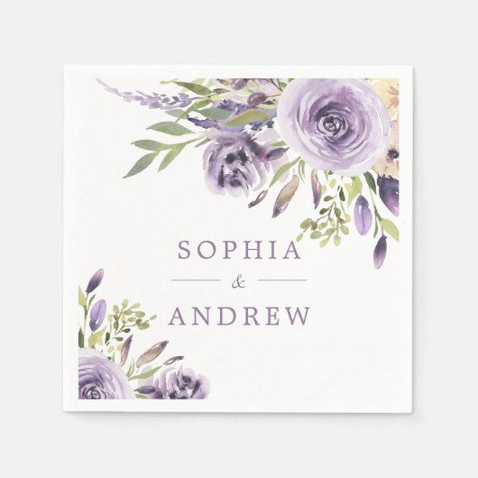 Serviette En Papier Élégant violet Rose Fleurs Mariage serviettes (Devant)