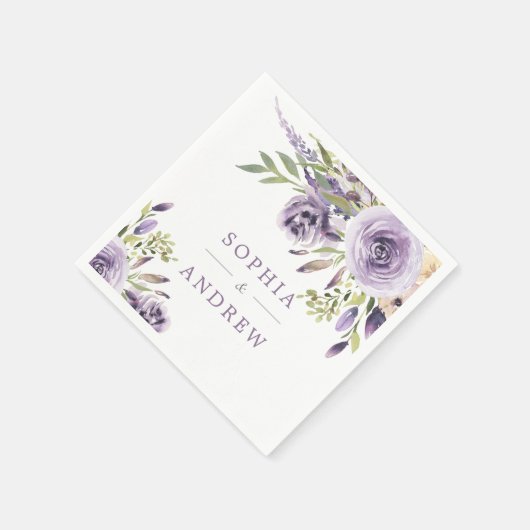 Serviette En Papier Élégant violet Rose Fleurs Mariage serviettes (Coin)