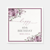 Serviette En Papier Élégant violet Roses 60e fête d'anniversaire (Devant)