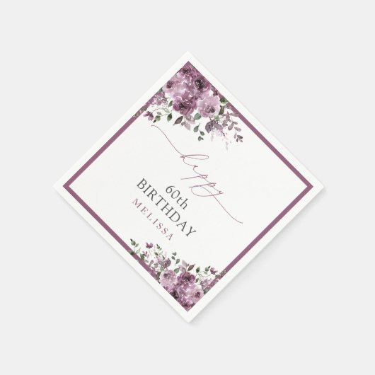Serviette En Papier Élégant violet Roses 60e fête d'anniversaire (Coin)