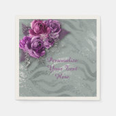 Serviette En Papier Elégant violet Roses Parties scintillant argent Pe (Devant)