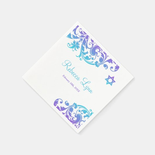 Serviette En Papier Élégant violet Turquoise Bat mitzvah (Coin)