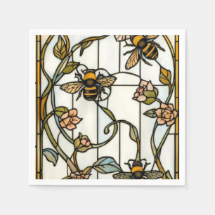 Serviette En Papier Élégant vitrail botanique art nouveau avec abeille
