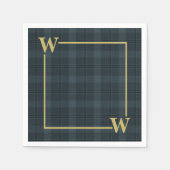 Serviette En Papier Élégant Vitre Noir Or Plaid Monogramme (Devant)