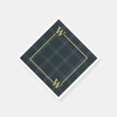 Serviette En Papier Élégant Vitre Noir Or Plaid Monogramme (Coin)