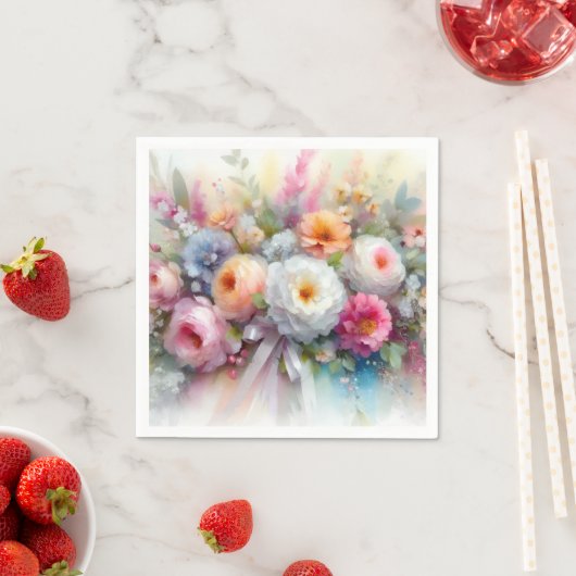 Serviette En Papier Elegant Watercolor Aquarell Art Flowers (En situation)