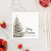 Serviette En Papier Elegant Watercolor Christmas Tree Personalized  (En situation)